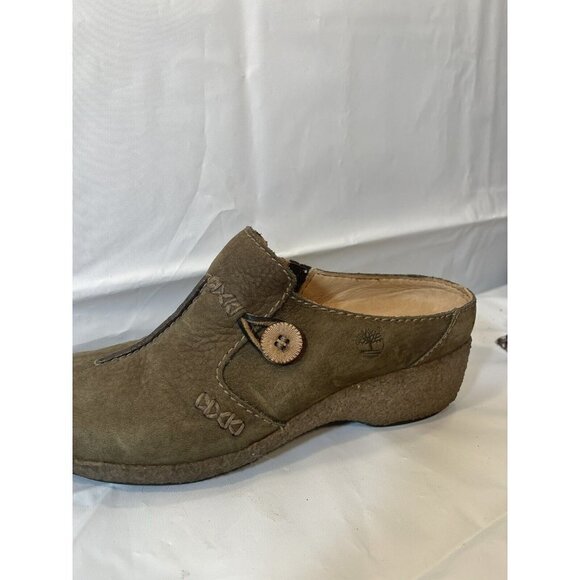 Timberland Mule Shoes Women's  Size 7 Green Brown Nubuck Comfort Gum Crepe Wedge - Picture 9 of 16